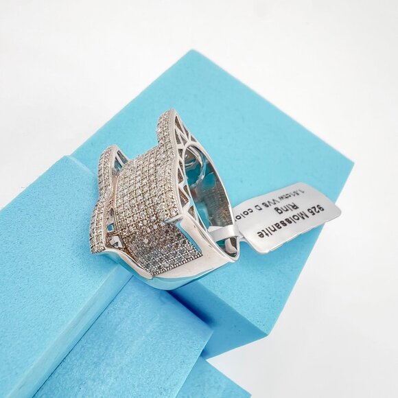 925 Sterling Sliver Moissanite Bridge Ring, 1.51ctw VVS Stones Hip Hop Jewelry B - Picture 5 of 8